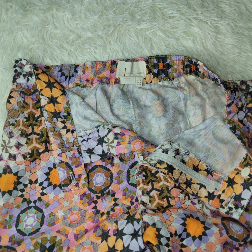 Anthropologie Geometric Orange Printed Trousers Pants Size 4 - Picture 6 of 12